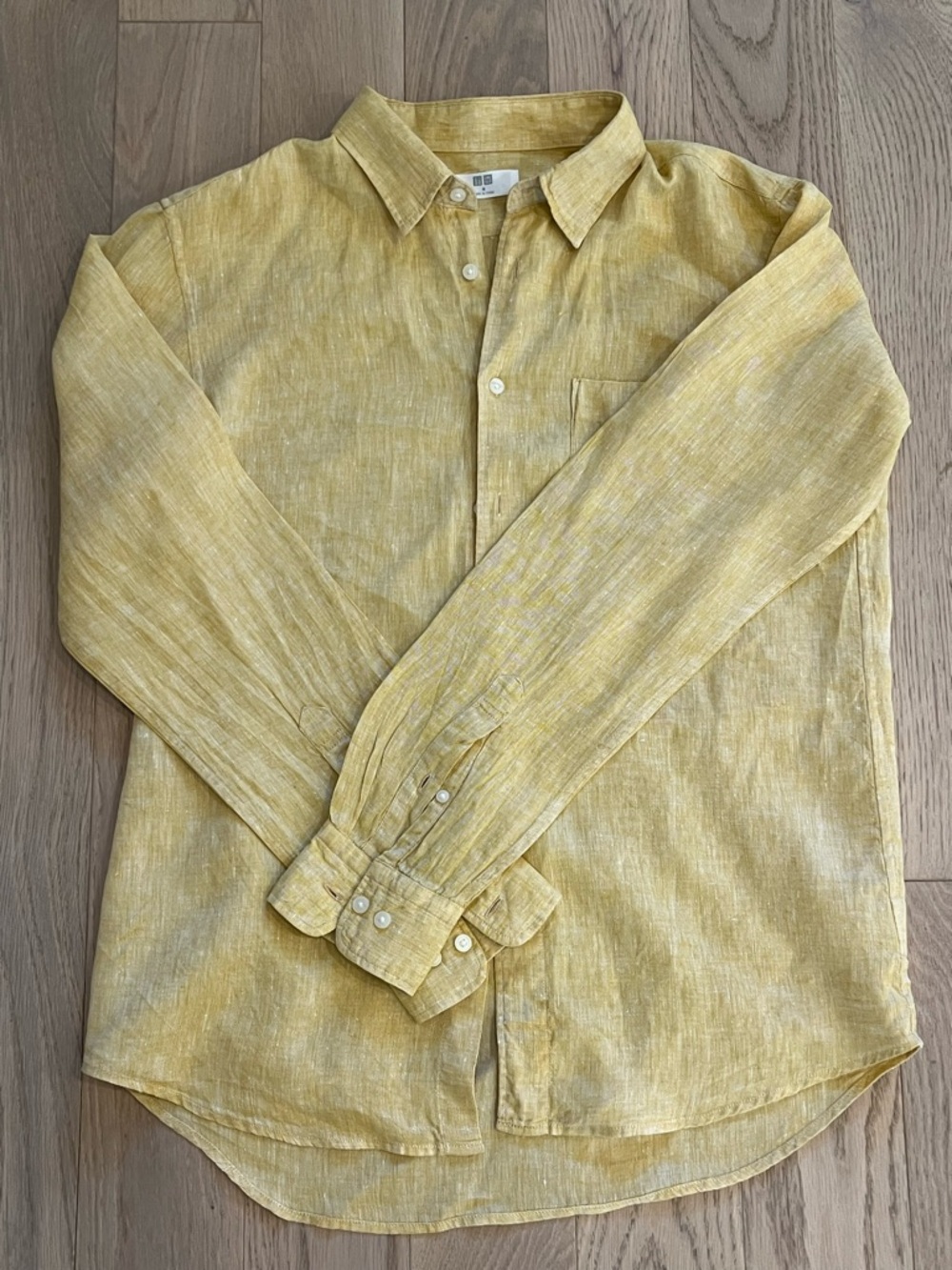 Uniqlo 100% Linen Long Sleeve Shirt — Medium — Yellow/Mustard — Like New